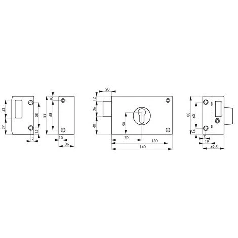 THIRARD - Boitier De Serrure En Applique Double Entrée Pour Porte De Cave, Pêne Seul, Gauche, Axe 70mm, 140x88mm, Noir – Image 2