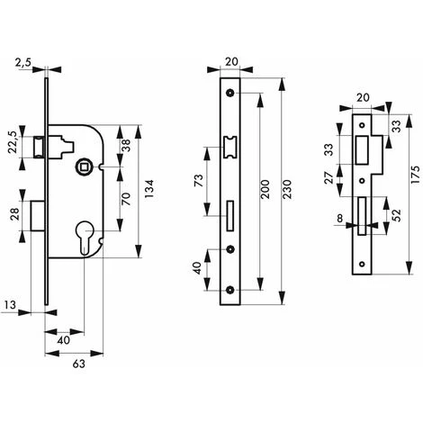 THIRARD - Serrure Encastrable à Cylindre Pour Porte D'entrée, Axe 40mm, Bouts Ronds, Cylindre 30x30mm, Zingué, 3 Clés – Image 2