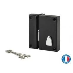 THIRARD - Serrure Verticale En Applique 6 Gorges à Clé Pour Porte De Cave, Pêne Seul, Gauche, Axe 45mm, 75x130mm, Noir, 2 Clés