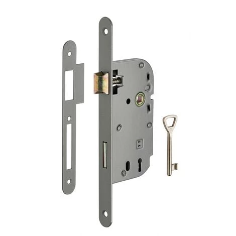 THIRARD - Serrure Encastrable à Clé Pour Porte De Chambre, Axe 50mm, Bouts Ronds, Gris, 1 Clé