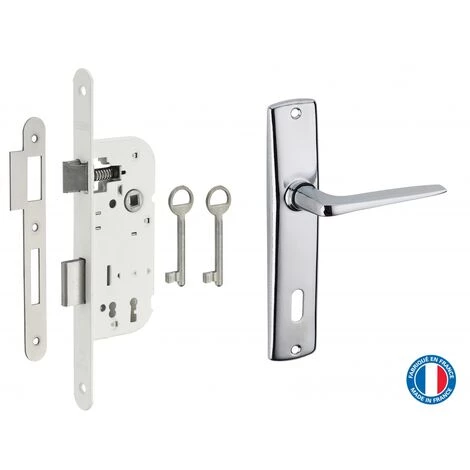 THIRARD - Garniture Serrure Encastrable à Clé + Ensemble Poignées Ares, Axe 40mm, Bouts Ronds, Blanc, 2 Clés