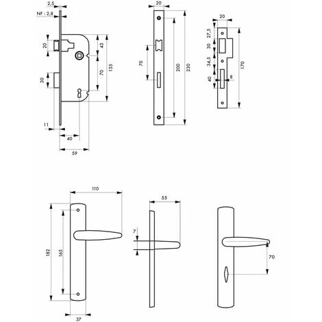 THIRARD - Garniture Serrure Encastrable à Clé + Ensemble Poignées Ares, Axe 40mm, Bouts Ronds, Blanc, 2 Clés – Image 2
