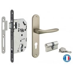 THIRARD - Garniture Serrure Encastrable Monomax NF à Cylindre Nickelé + Ensemble Poignées Héra, Axe 50mm, Bouts Ronds, 3 Clés