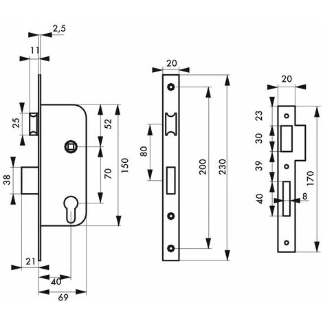 THIRARD - Boitier De Serrure Encastrable à Cylindre Pour Porte D'entrée, Axe 40mm, Bouts Ronds, Noir – Image 2