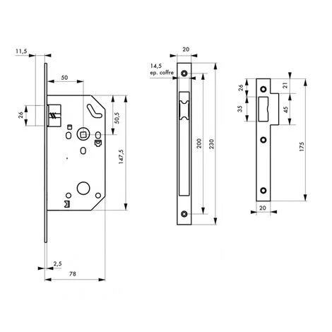 THIRARD - Serrure Encastrable Monomax NF Pour Porte Intérieure, Axe 50mm, Bouts Carrés, Têtière Noire – Image 2