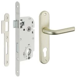 THIRARD - Serrure Encastrable à Cylindre + Poignées Leto, Axe 40mm, Bouts Ronds, Blanc, 3 Clés