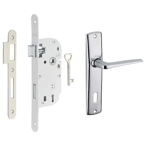 THIRARD - Garniture Serrure Encastrable à Clé + Ensemble Poignées Ares, Axe 40mm, Bouts Ronds, Blanc, 1 Clé