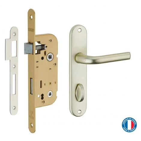 THIRARD - Garniture Serrure Encastrable à Condamnation + Ensemble Poignées Leto, Axe 40mm, Bouts Ronds, Zingué