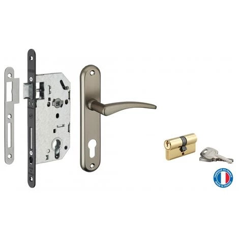 THIRARD - Garniture Serrure Encastrable Monomax NF à Cylindre + Ensemble Poignées Vesta, Axe 50mm, Bouts Ronds, 3 Clés