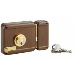 THIRARD - Serrure Horizontale En Applique Double Entrée à Tirage Pour Porte D'entrée, Droite, 100x86mm, Axe 50mm, Marron, 3 Clés