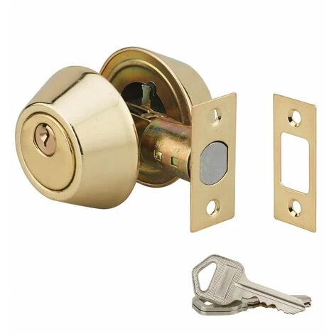 THIRARD - Serrure Horizontale Tubulaire En Applique Double Entrée Pour Porte D'entrée, Axe Réglable, Doré, 3 Clés