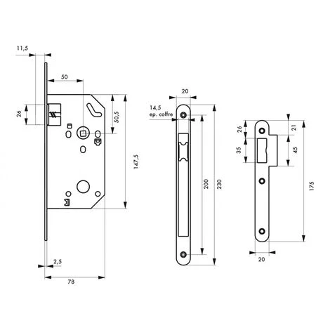 THIRARD - Serrure Encastrable Unimax CE NF QC Pour Porte Intérieur, Axe 50mm, Bouts Ronds, Têtière Laitonnée – Image 3