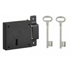 THIRARD - Serrure Horizontale En Applique à Clé Pour Porte De Cave, Pêne Seul, Droite, Axe 50mm, 85x76mm, Noir, 2 Clés