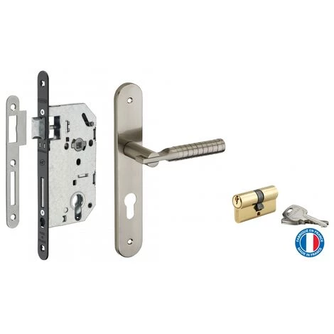 THIRARD - Garniture Serrure Encastrable Monomax NF à Cylindre + Ensemble Poignées Diane, Axe 50mm, Bouts Ronds, 3 Clés