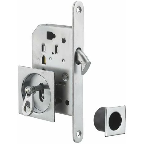 Thirard - Serrure à Encastrer à Crochet à Clé Pour Porte Coulissante Chromé Satin, Rosaces Carrés, 1 Clé - 1133