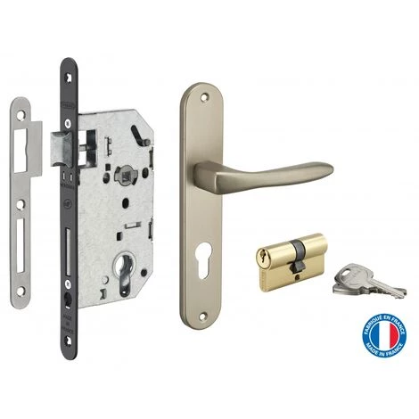 THIRARD - Garniture Serrure Encastrable Monomax NF à Cylindre + Ensemble Poignées Thalia, Axe 50mm, Bouts Ronds, 3 Clés
