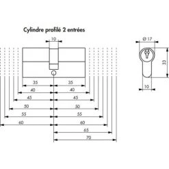 Cylindre HG6 35x65 THIRARD - Laiton Sur Passe PTT Et EDF - 3 Clés - PU063565