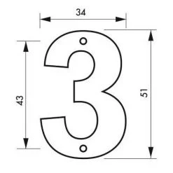 THIRARD - Plaque Signalétique Chiffre 3 Hauteur 51mm à Visser