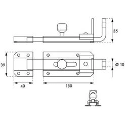 THIRARD - Verrou Transversal, Porte Cadenas Cadenassable, Longueur 180mm, Pêne Plat Coulissant, Acier Zingué