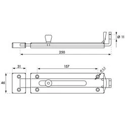 THIRARD - Verrou Porte Cadenas, Longueur 250mm, Pêne Plat Coulissant, Gâche En Acier Cambré, Acier Zingué