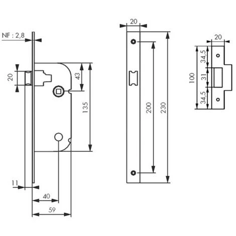 Serrure à Larder Petit Coffre THIRARD Axe 40 - Clé L - Avec Gâche Réversible - ZB051502 – Image 2