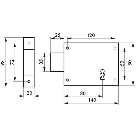 THIRARD - Serrure Horizontale En Applique à Clé Pour Porte De Cave, Pêne Seul, Gauche, Axe 80mm, 140x80mm, Noir, 1 Clé – Image 2