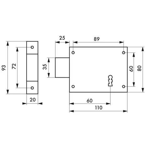 THIRARD - Serrure Horizontale En Applique à Clé Pour Porte De Cave, Pêne Seul, Gauche, Axe 60mm, 110x80mm, Noir, 1 Clé – Image 2