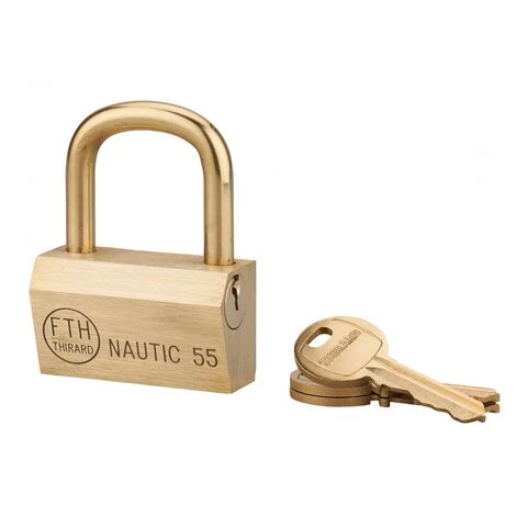 THIRARD - Cadenas à Clé Nautic, Laiton, Extérieur, Anse Laiton, 55mm, 3 Clés