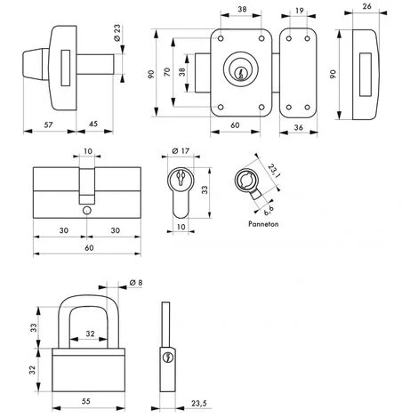 THIRARD - Lot Cadenas Nautic + Cylindre Double Entrée 30x30mm + Verrou Capital à Bouton, S'entrouvrant, 6 Clés – Image 2