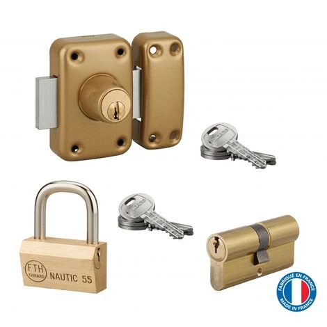 THIRARD - Lot Cadenas Nautic + Cylindre Double Entrée 30x30mm + Verrou Capital à Bouton, S'entrouvrant, 6 Clés – Image 4