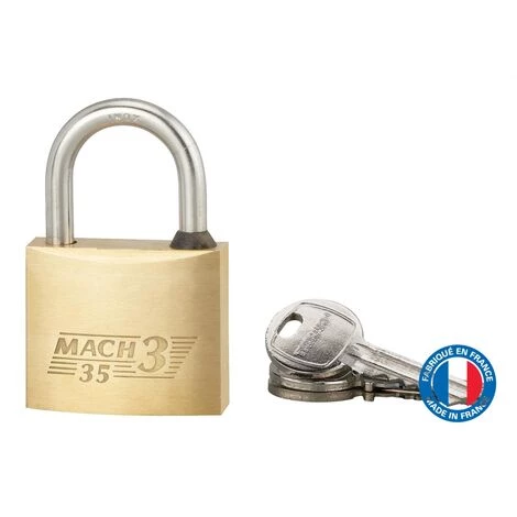 THIRARD - Cadenas à Clé Mach 3, Laiton, Extérieur, Anse Acier, 35mm, 3 Clés – Image 3