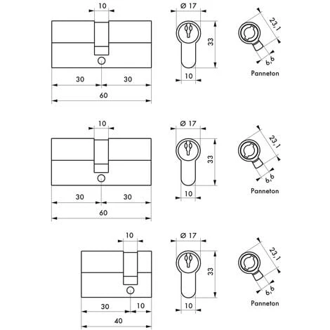 THIRARD - Lot 2 Cylindres 30x30mm + 1 Demi-cylindre 30x10mm S'entrouvrant, 9 Clés – Image 2