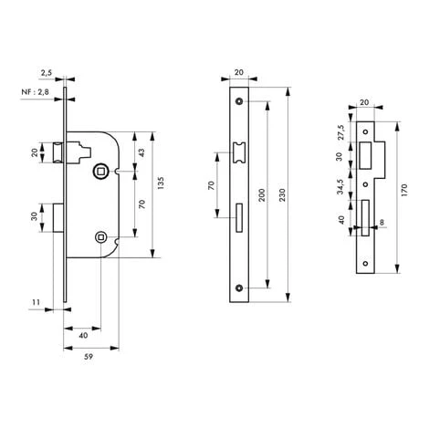 THIRARD - Serrure Encastrable NF à Condamnation Pour Salle De Bain Et Toilette, Axe 40mm, Bouts Carrés, Zingué – Image 3