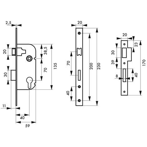 THIRARD - Serrure Encastrable à Cylindre Pour Porte D'entrée, Axe 40mm, Bouts Carrés, Cylindre 30x30mm, Zingué, 3 Clés – Image 3