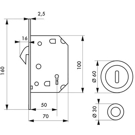 THIRARD - Serrure Encastrable à Crochet à Clé Pour Porte Coulissante, Axe 50mm, Bouts Ronds – Image 2