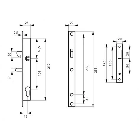 THIRARD - Serrure Encastrable à Crochet à Cylindre, Axe 16mm, Bouts Carrés, Cylindre 30x30mm, Zingué, 3 Clés – Image 2