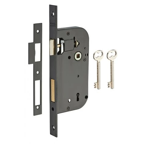 THIRARD - Serrure Encastrable à Clé Pour Porte De Chambre, Gauche, Axe 50mm, Bouts Carrés, Noir, 2 Clés