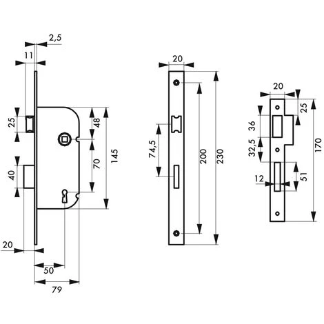 THIRARD - Serrure Encastrable à Clé Pour Porte De Chambre, Gauche, Axe 50mm, Bouts Carrés, Noir, 2 Clés – Image 2