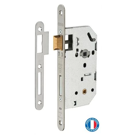 THIRARD - Serrure Encastrable Unimax CE NF QC à Condamnation Pour Salle De Bain Et Toilette, Axe 50mm, Bouts Ronds, Têtière Inox