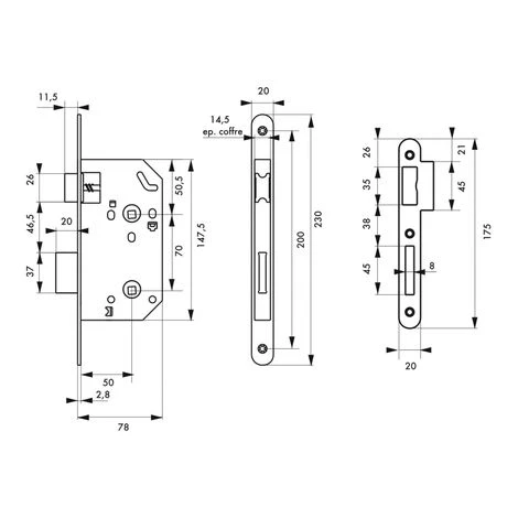 THIRARD - Serrure Encastrable Unimax CE NF QC à Condamnation Pour Salle De Bain Et Toilette, Axe 50mm, Bouts Ronds, Têtière Inox – Image 3