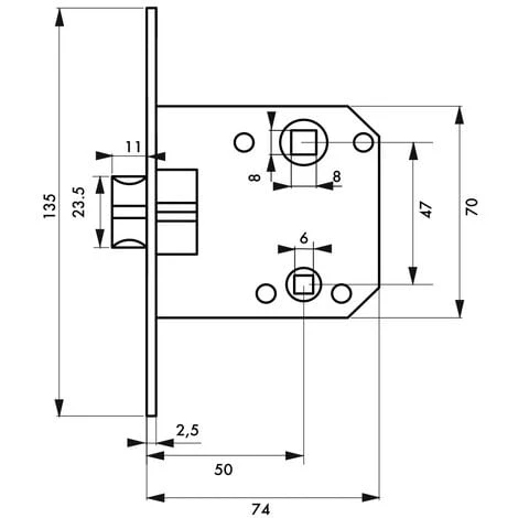 THIRARD - Serrure Encastrable à Condamnation Pour Salle De Bain Et Toilette, Axe 50mm, Entr'axe 47 Mm, Bouts Ronds – Image 2