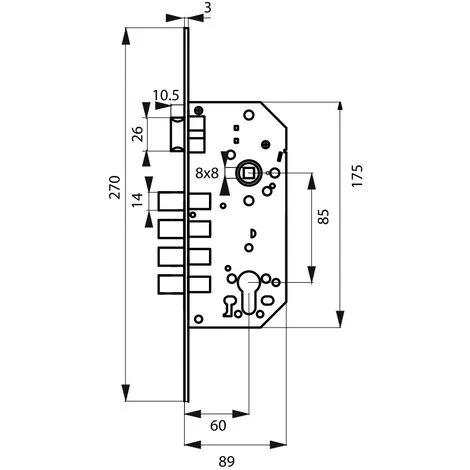 THIRARD - Boitier De Serrure Encastrable à Cylindre Pour Porte D'entrée, Axe 60mm, Bouts Ronds – Image 2