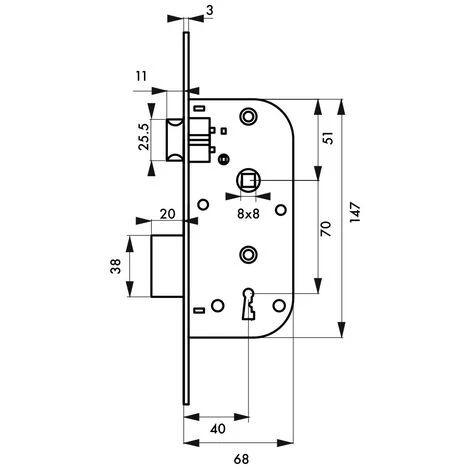 THIRARD - Serrure Encastrable à Clé Pour Porte De Chambre, 1/2 Tour, Axe 40mm, Bouts Carrés, 1 Clé – Image 2