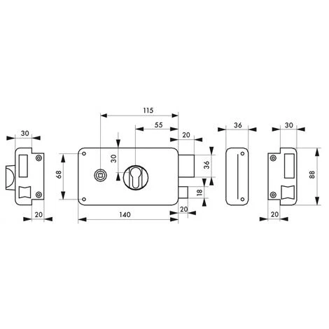 THIRARD - Boitier De Serrure En Applique Double Entrée à Fouillot Pour Entrée, Droite Pouss., Axe 55mm, 140x88mm, Noir – Image 2