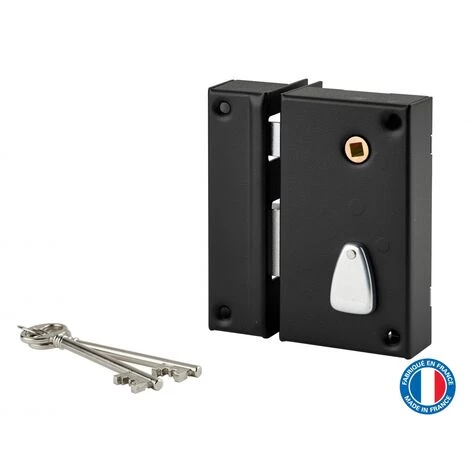 THIRARD - Serrure Verticale En Applique à Clé à Fouillot Pour Portail, Gauche, Axe 45mm, 75x130mm, Noir, 2 Clés