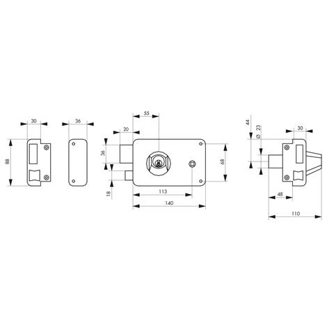 THIRARD - Serrure Horizontale En Applique Double Entrée à Fouillot Pour Porte D'entrée, Gauche, Axe 55mm, 140x88mm, Noir, 3 Clés – Image 2