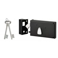 THIRARD - Serrure Horizontale 4 Gorges En Applique à Clé à Crochet Pour Portail, Gauche, Axe 58mm, 140x82mm, Noir, 2 Clés