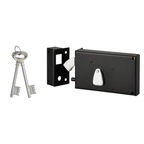 THIRARD - Serrure Horizontale 4 Gorges En Applique à Clé à Crochet Pour Portail, Gauche, Axe 58mm, 140x82mm, Noir, 2 Clés