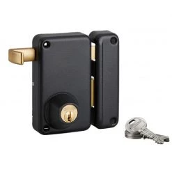 THIRARD - Serrure Verticale En Applique Double Entrée à Tirage Pour Porte D'entrée, Droite, Axe 45mm, 75x130mm, Noir, 3 Clés