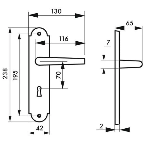 THIRARD - Ensemble De Poignées Pour Porte De Chambre Charon Trou De Clé, Carré 7mm, Entr'axes 195mm, Acier Rouillé â Image 2
